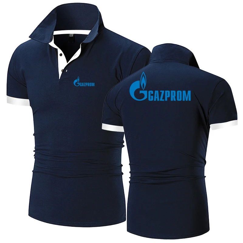 2023 Russia Gazprom Cotton Polo Shirts For Men Casual Solid Color Slim Fit Polos New Summer Fashion Brand Tops Clothing