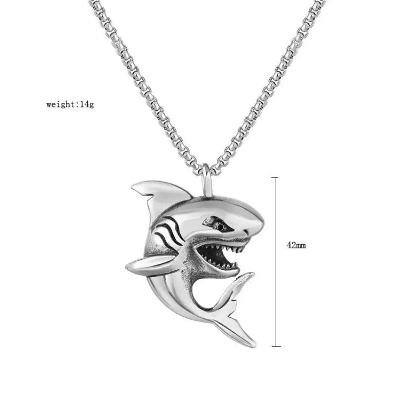 Fashionable Ferocious Shark Animal Pendant Necklace Men\'s Hip-Hop Rock Trend Personalized Jewelry Gift