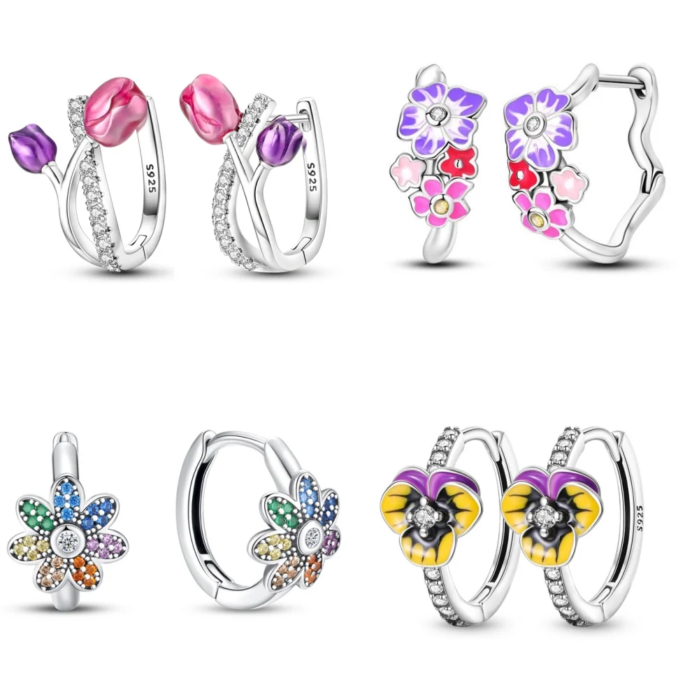 925 Sterling Silver Beautiful Flower Plants Earrings Jewelry Versatile Hoop Earrings For Women Jewelry Birthday Party Fine Gifts