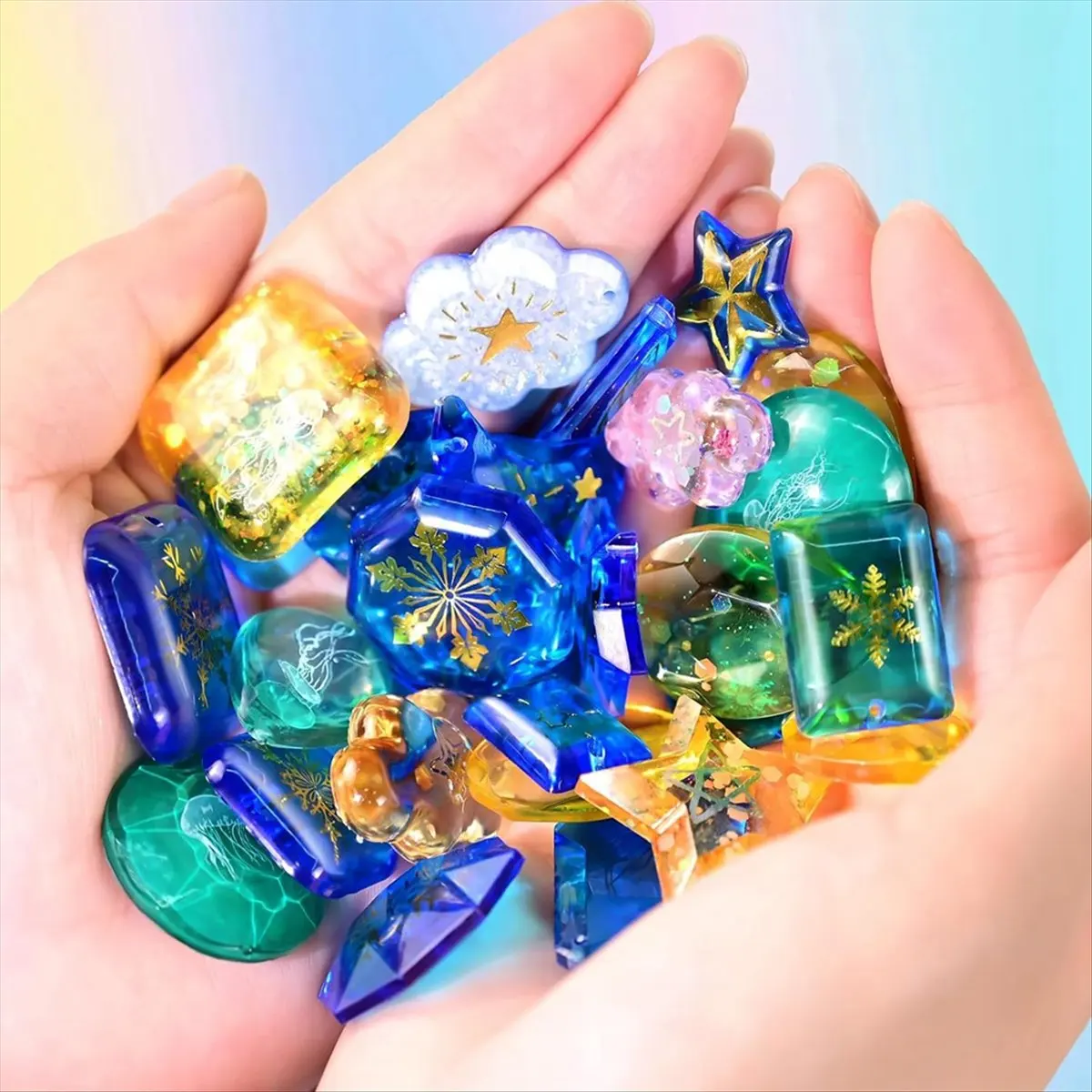 3 Pack Resin Earring Mold with Holes, Variety Shaped & Sizes Geometric Gem Cabochon Crescent Moon Star Clouds Pendant