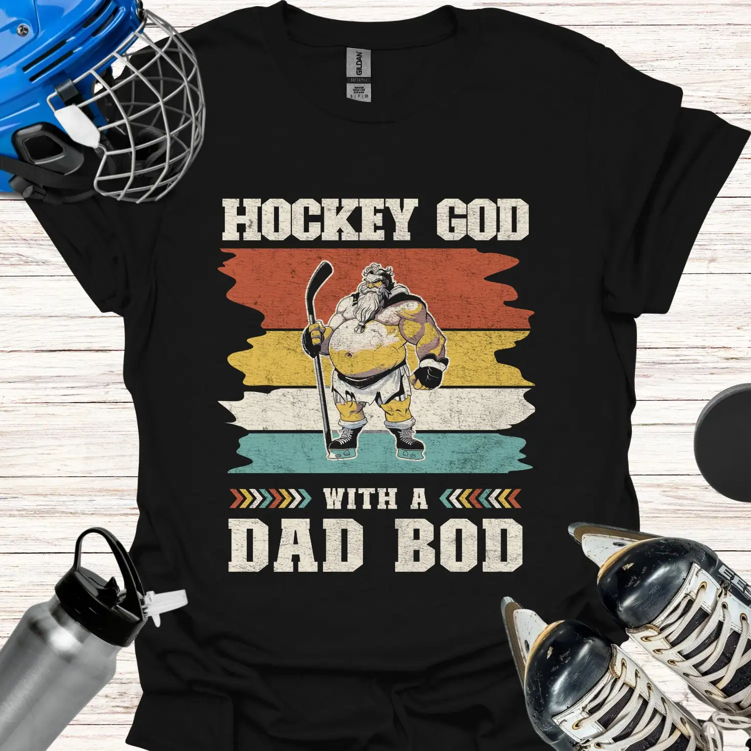 

Hockey God With A Dad Bod T Shirt Funny Humor S