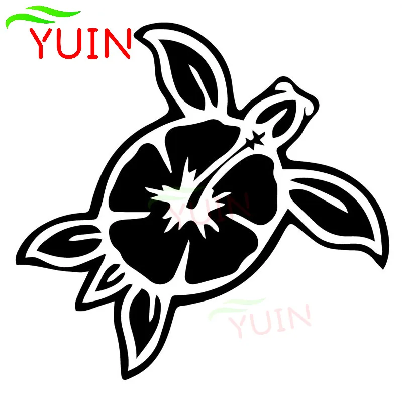 Turtle Hibiscus Flower Creative Art  Sticker Body Trunk Decoration PVC Waterproof Sunscreen Decal Black/White/Red/Laser/Silver