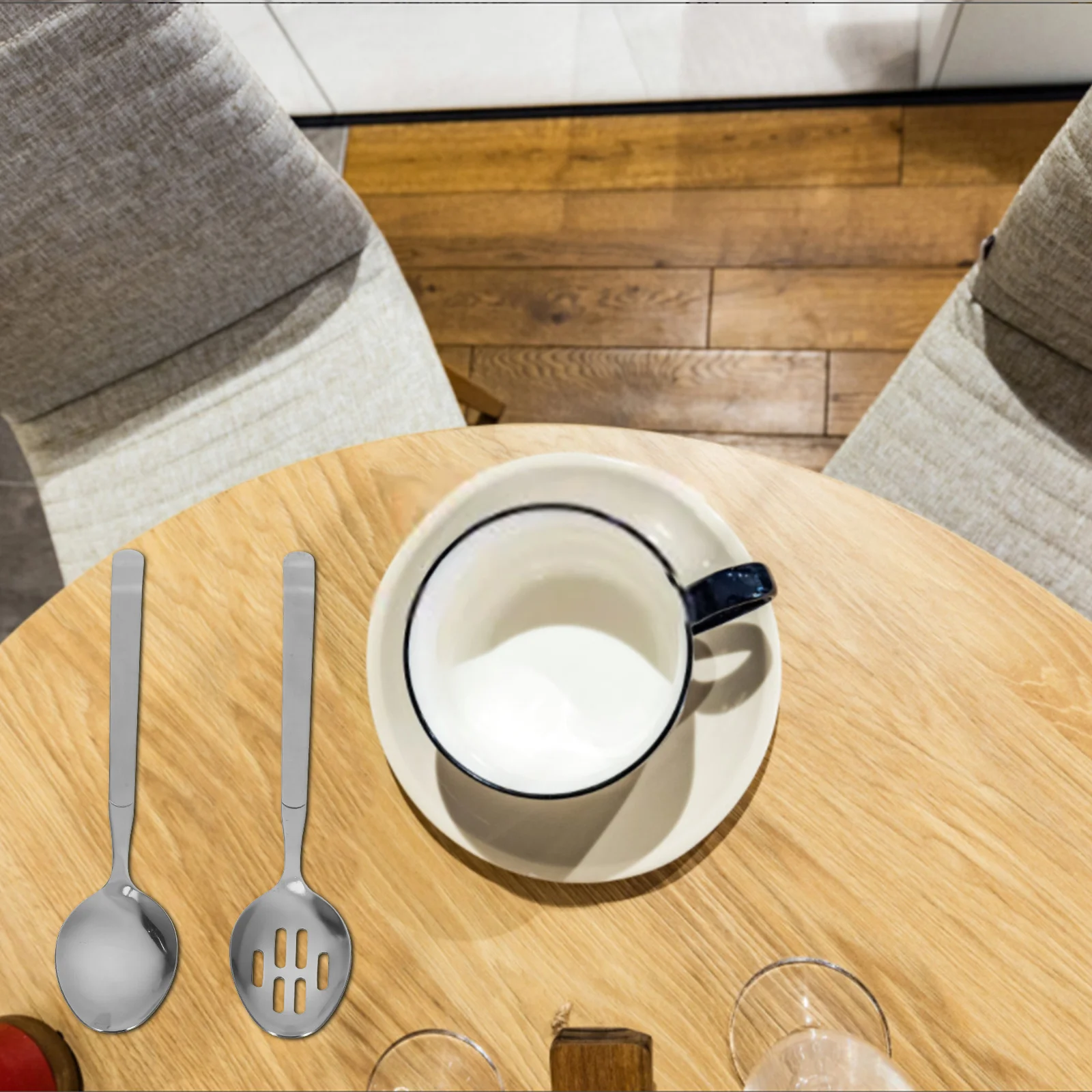 

2Pcs Stainless Steel Slotted Serving Spoons Kitchen Utensils Household Dinner Buffet Food Flatware Reusable Kitchen Accessory