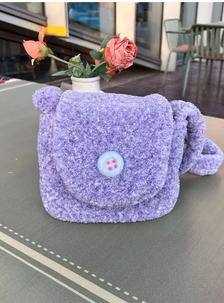 Purple Fluffy Bag Women Korean Sweet All-match Small Fresh Shoulder Bag Pures and Bags Crossbody Girls Bag