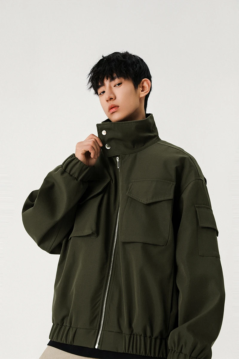 

Spring Autumn Windproof Men Streetwear Stand Collar Casual Male Loose Jacket High Quality Multiple Pockets Windbreaker for Men