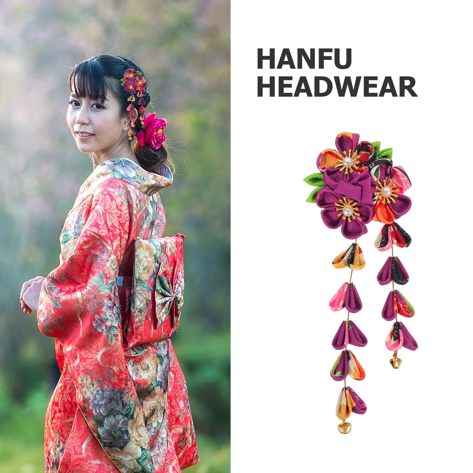 

Cloth Flower Decor Beautiful Headdress for Girls Matching Hanfu Flower Tassel Headdress Kimono Traditional Dress Accessories
