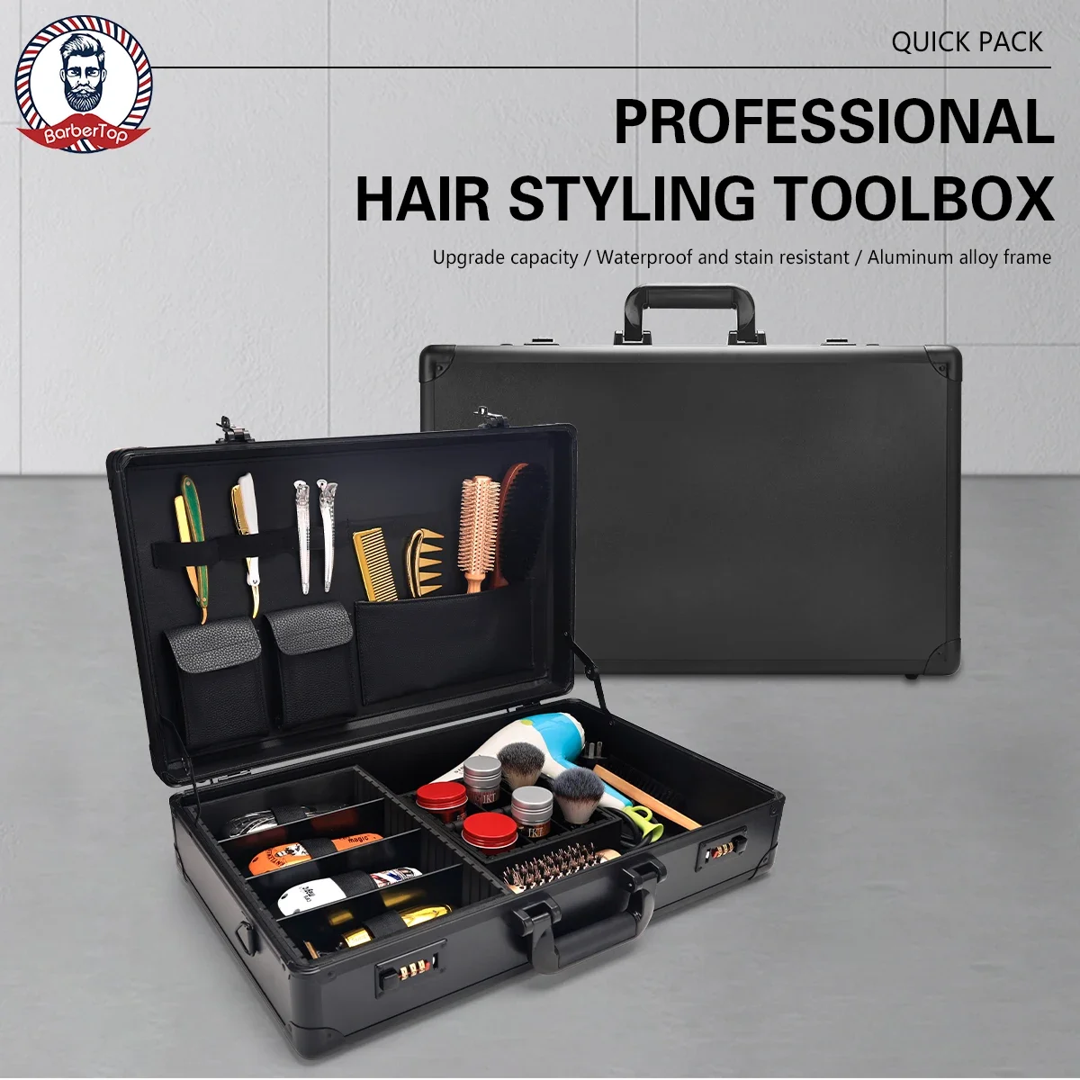 Black Aluminum Alloy Waterproof And Shockproof Travel-Friendly Hairdresser Tool Storage Box - Premium Quality Organizer Case