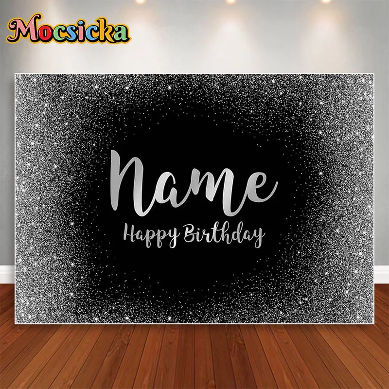 Mocsicka Bluey Glitter Custom Backdrop Happy Birthday Photo Background Glitter Shiny Background for Photo Studio Photocall