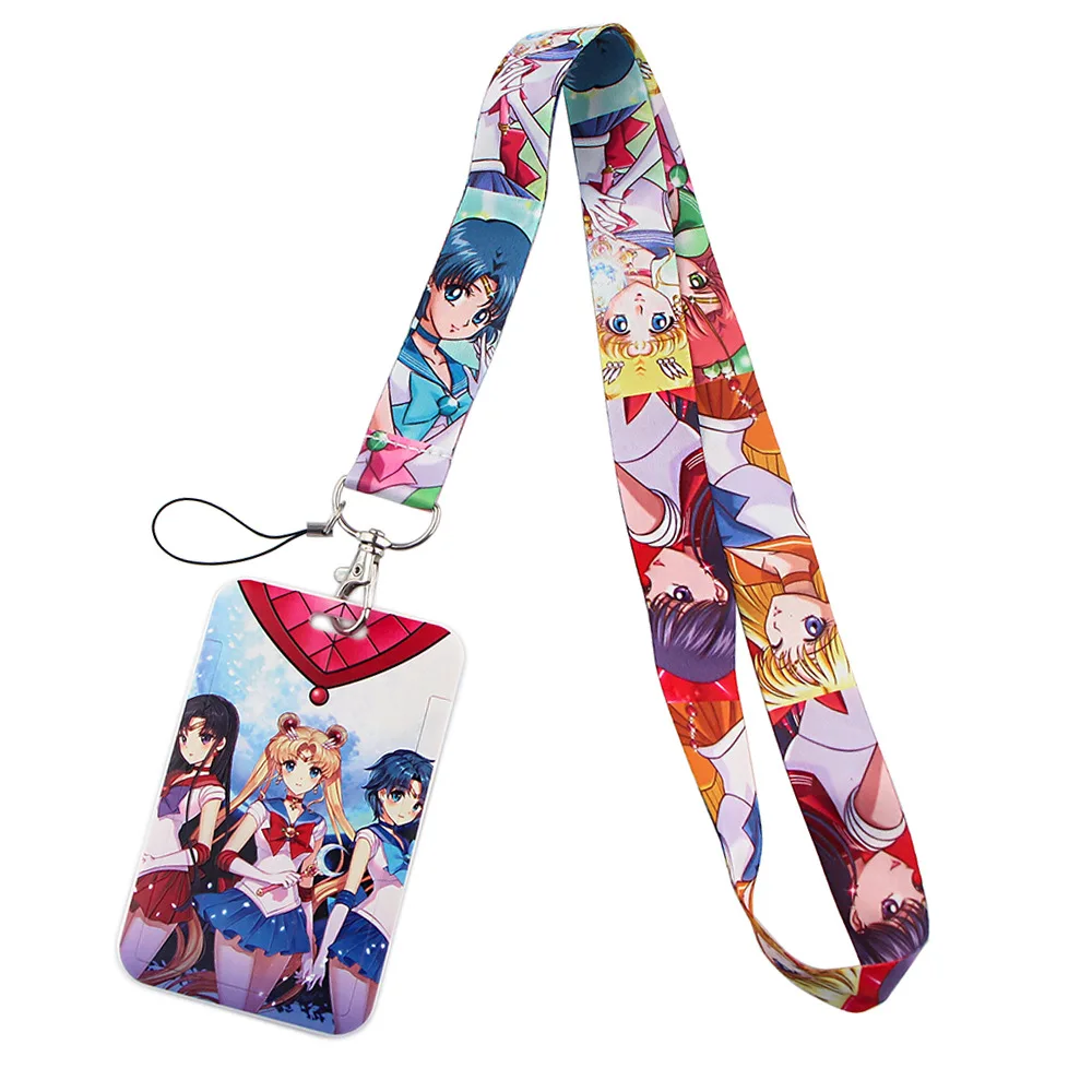 POP MART Sailor Moon Cartoon PVC Card Cover Student Campus Hanging Neck Bag Card Holder Lanyard ID Card Holders key chain