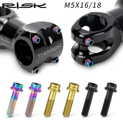 RISK 6PCS M5x16mm/ M5x18mm Titanium Stem Screws Bolt Bicycle Bike MTB Handlebar Ultralight Stem Fixed Bolt Cycling Accessories