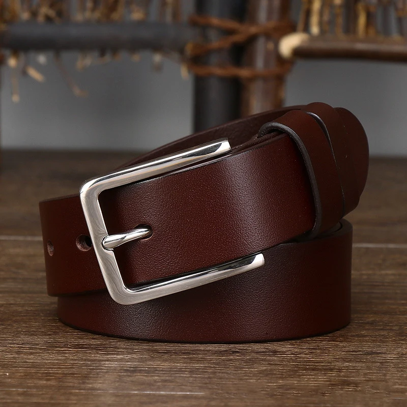 3.3CM Pure Cowhide High Quality Genuine Leather Belts for Men Male Stainless Steel Buckle Business Casual Pants Belt Man