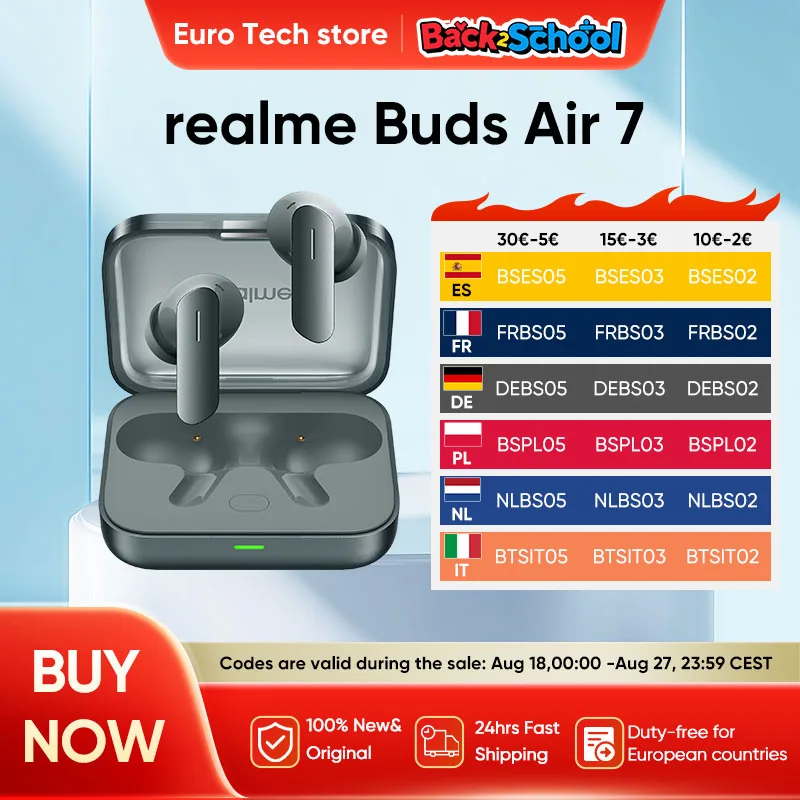Realme Buds Air 7 auricolare Wireless Bluetooth 52dB cancellazione attiva intelligente del rumore 52H lunga durata IP55 BT5.4 LHDC5.0 SBC ACC