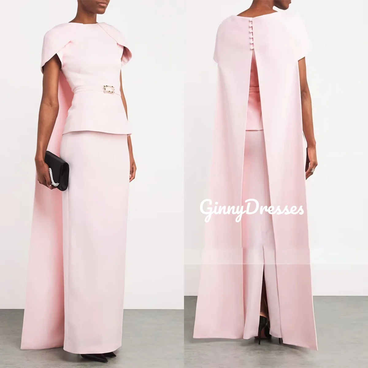 

Evening Dress Pink Scoop Neckline Customize Column Elegant Party Dresses For Women Floor-Length Zipper Up Sleeveless Wedding Par