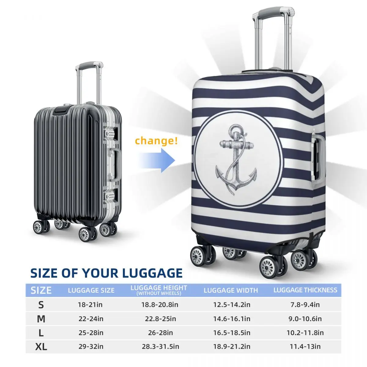 Juste de bagage élastique personnalisée pour valise de voyage, bleu marine, Strihear, injecteur nautique, housses de protection, convient à 18-32 po