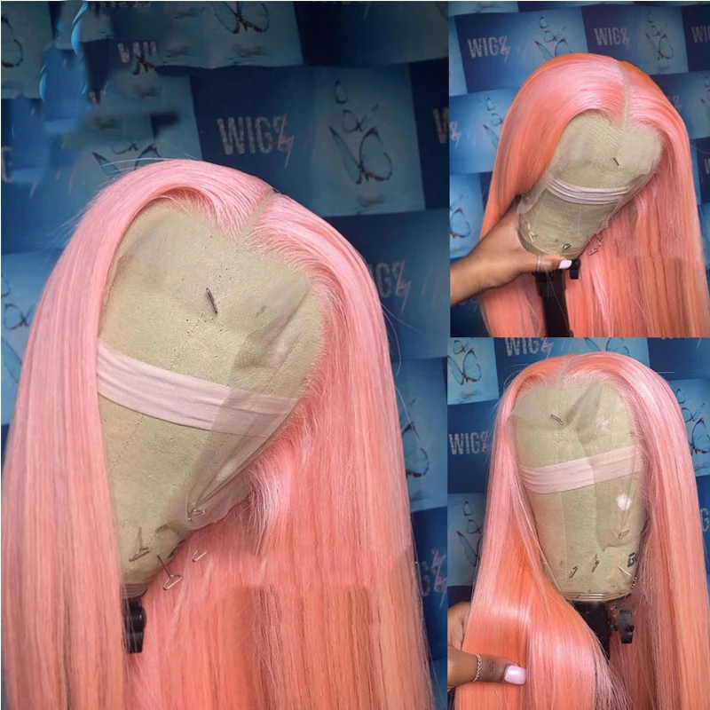 

Preplucked Light Pink 26“Long 180Density Straight Natural Hairline Lace Front Wigs For Black Women Baby Hair Wine Red
