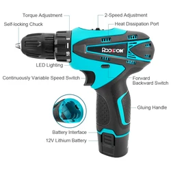 12V Rechargeable Cordless Electric Drill Brushed Electric Drill Impact Drill Power Tool for Household Use(No Battery No Charger)
