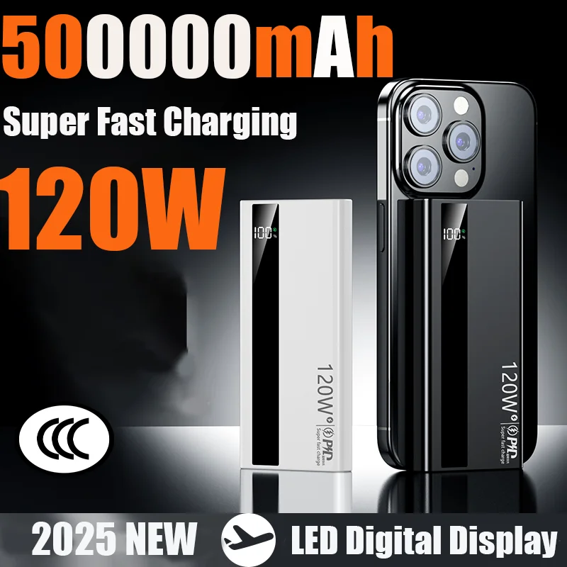 Lenovo 500000mAh High Capacity PowerBank 120W Super Fast Charging Portable External Battery Powerbank for iphone Samsung Huawei view 2