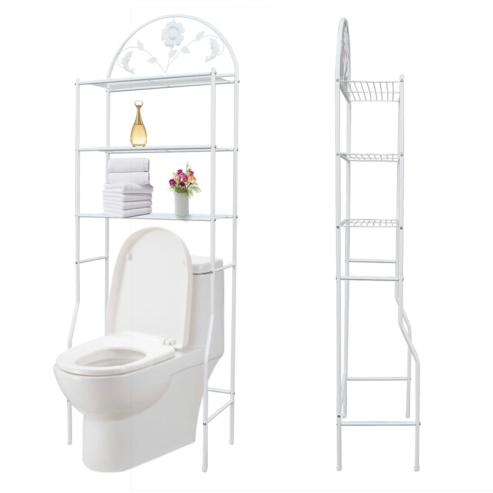 3 Tiers White Over The Toilet Storage Rack Freestanding Metal Organizer Stand Bathroom Towels Clothes Shelf Holder Waterproof