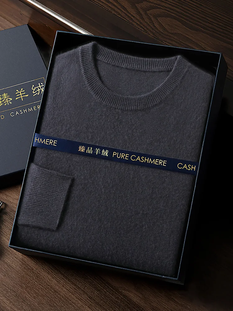 CHICUU Men's 100% Sweater O-neck Pullover Basic Long Sleeve Cashmere Knitwear Autumn Winter Smart Clothing Tops
