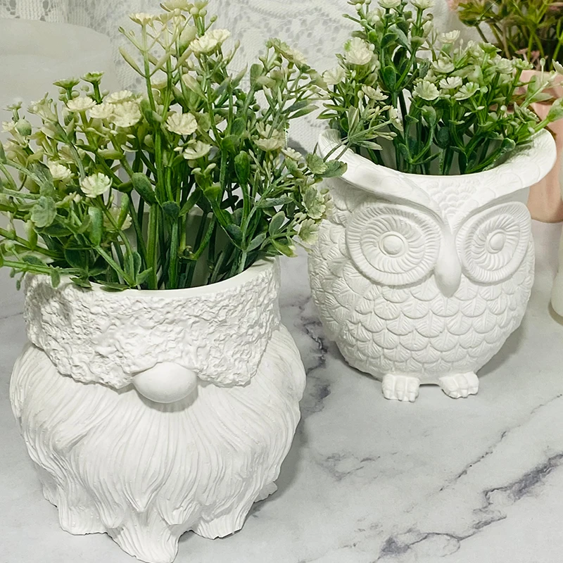 

Owl dwarf flower pot silicone mold, Santa Claus flower pot vase mold gypsum resin DIY mold