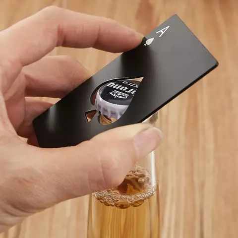 Ouvre-bouteille de bière de Poker, ouvre-bouteille de poche créatif en métal multifonction pour carte de crédit, noir pêche, acier inoxydable