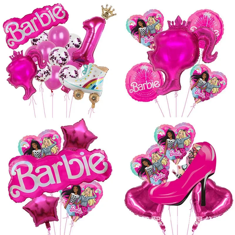 

Kawaii Barbies Balloon Set Birthday Party Decorated Cute Cartoon Girls Aluminum Balloons Partys Supplies for Kids Toys Gifts