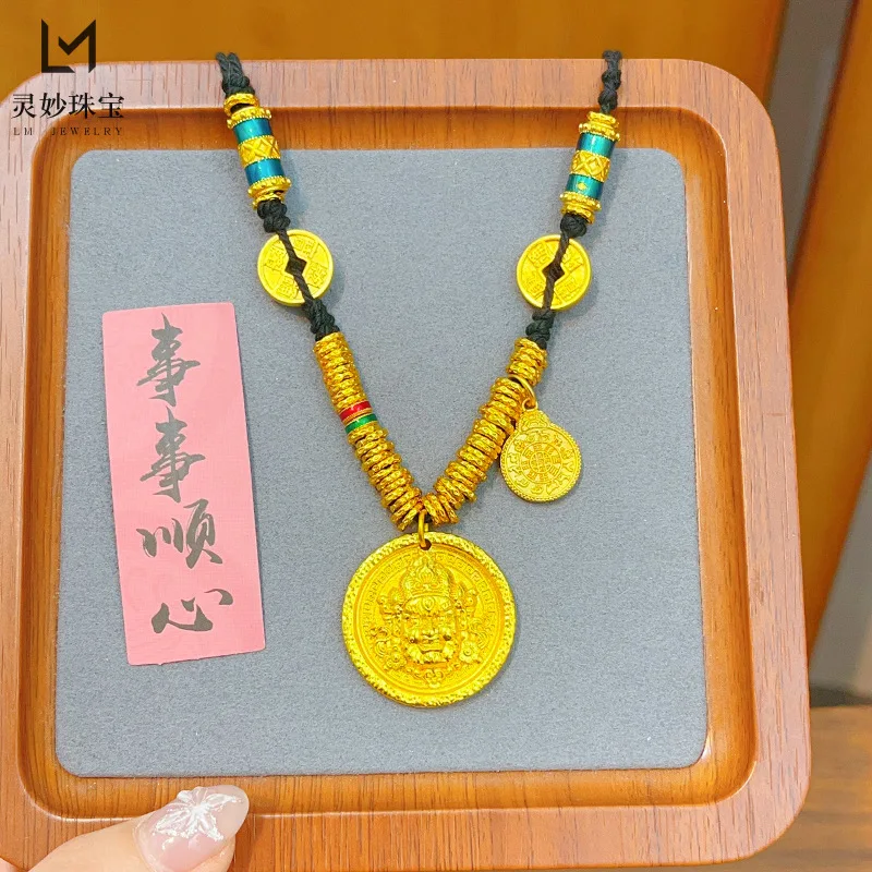 9999 24K real gold gold store same style yellow treasure god disk necklace pendant money string solid sweater chain