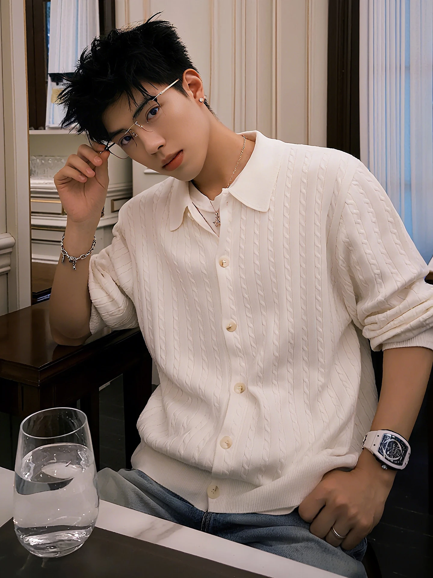 

Мужской вязаный кардиган в американском ретро-стиле с фланелевым узором, свитер-жакет с отложным воротником, стандартный крой, длинный рукав, повседневная одежда