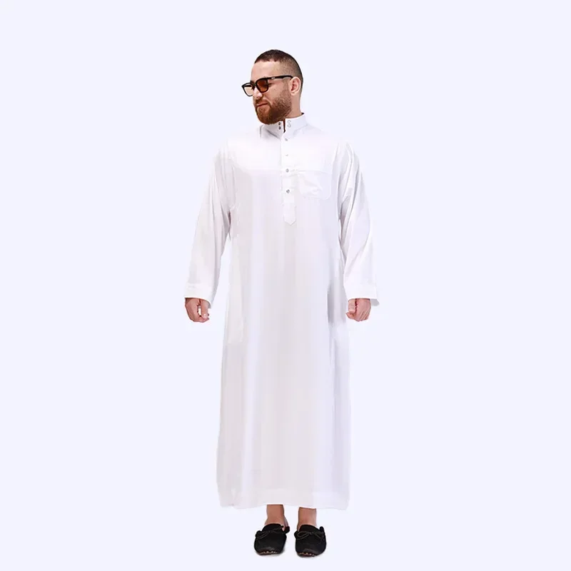 LIBIELIY Abaya Solid - Color Muslim Men's Clothing, Arabian And Turkish Eid Al - Fitr Muslim White Long - Sleeved Worship Robes