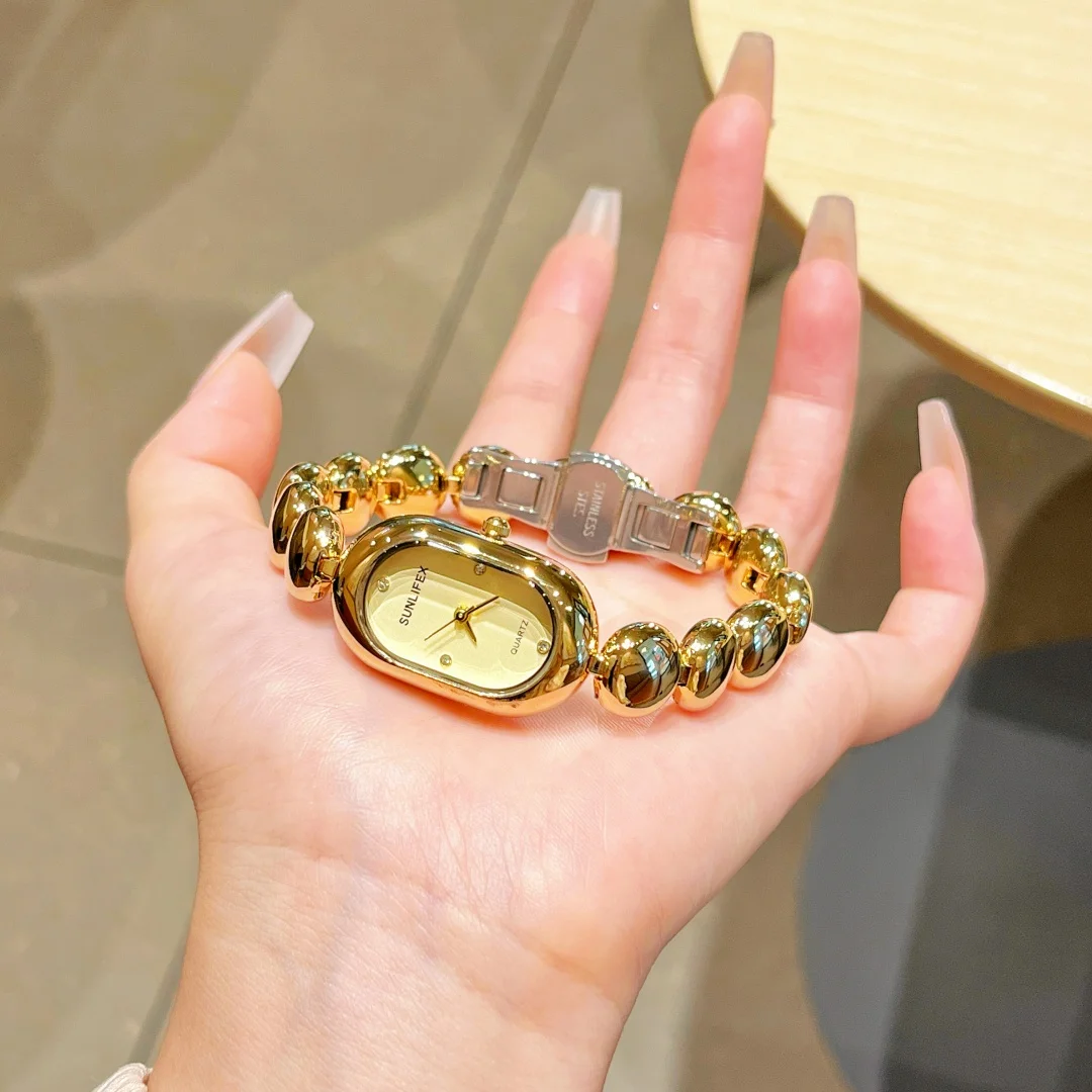 SUNLIFEX Fashion Brand Wrist Watches Woman Stainless Steel Creative Gold Strap Quartz Watch Fashion Lady Dress Jewelry Relogio