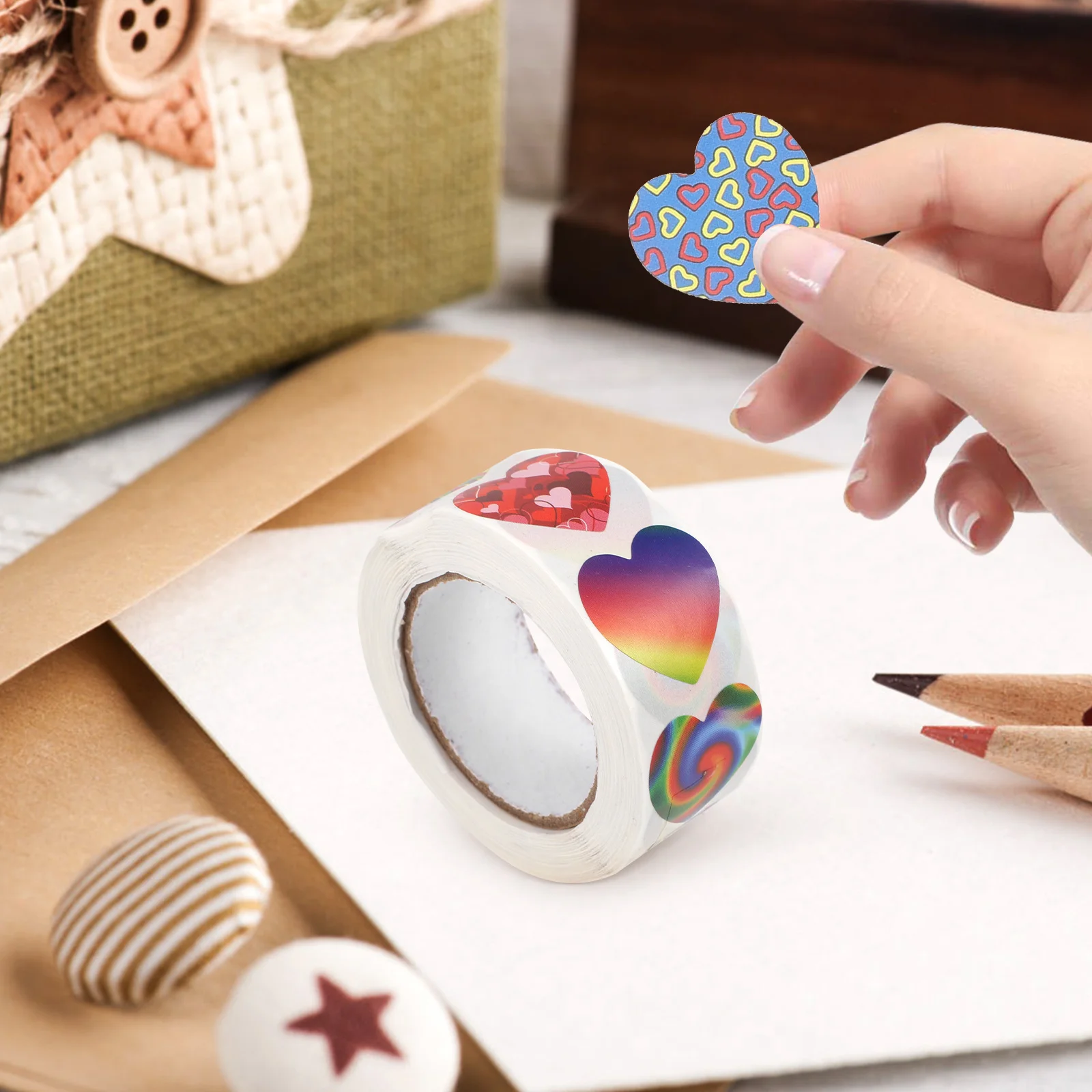 

Valentine Stickers 5 Rolls Heart Shape Sealing for Gifts Envelopes DIY Self Adhesive Paper Valentine Day Labels Festival Decals