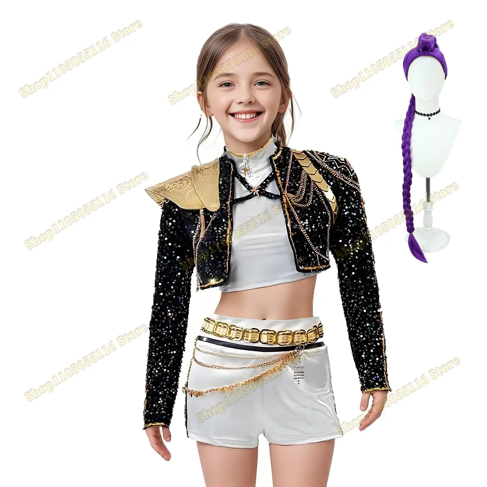 KPop Zoey คอสเพลย์ชุดวิกผมรองเท้าสีดําเสื้อร้องเพลงชุดเพลง-โปรโมชั่นเครื่องแต่งกายเด็กฮาโลวีนเล่นบทบาทชุด