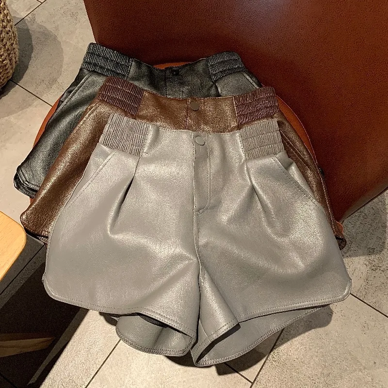 

Retro High Waist Wide Leg Leather Pants Women's Autumn Winter Versatile Slimming Shorts Loose Outerwear Trousers
