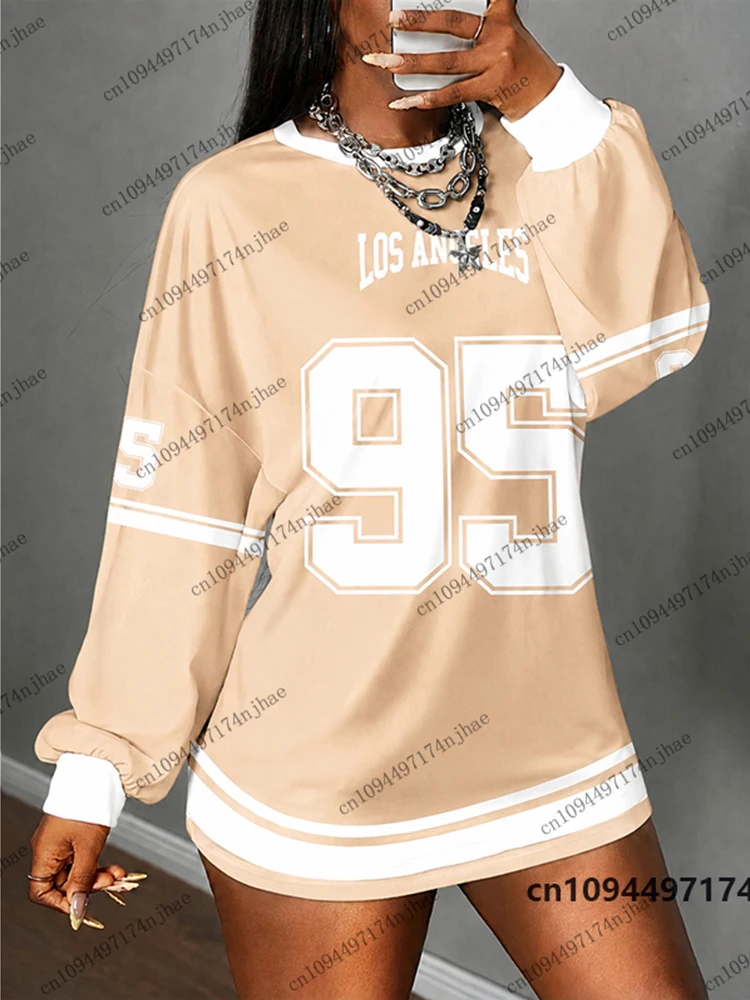 Herbst Neu Los Angeles Nr. 95 Print T-Shirt für Damen Langarm Sport O-Ausschnitt T-Shirts Fußballtrikot Y2K Lose Übergroße Oberteile – Detail 9