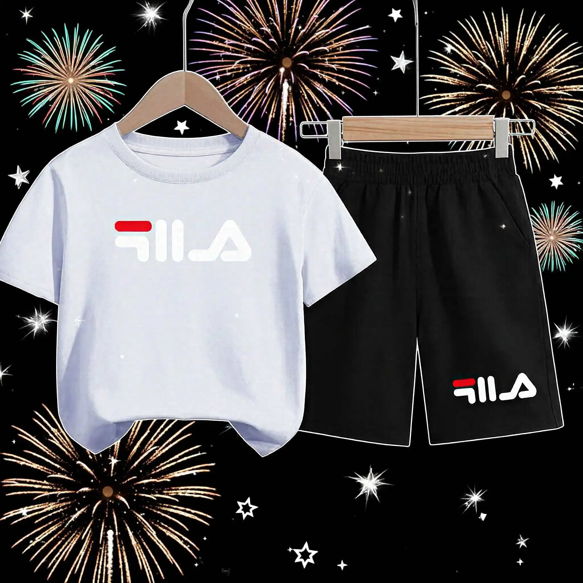 

Boy Girl Summer 2 Piece Children T-Shirt Casual 3-12 Age Letters Printed Short Sleeve+Shorts Comfortable Breathable Sportswear