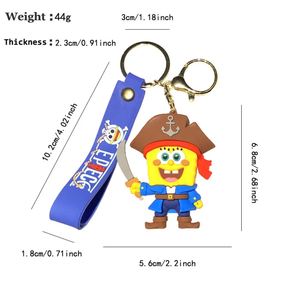 SpongeBob SquarePants Pirate Keychain 3D Silicone Pendant, Patrick Star Squidward Mr Krabs Keyring for Backpack, Kids Gift