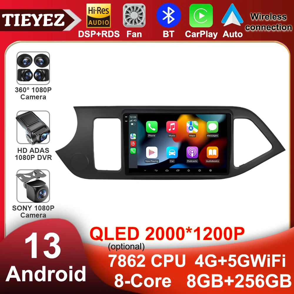 

9" Android 13 Carplay Car Radio Multimidia Video Player For KIA PICANTO Morning 2011-2016 Navigation GPS QLED Screen Head Unit