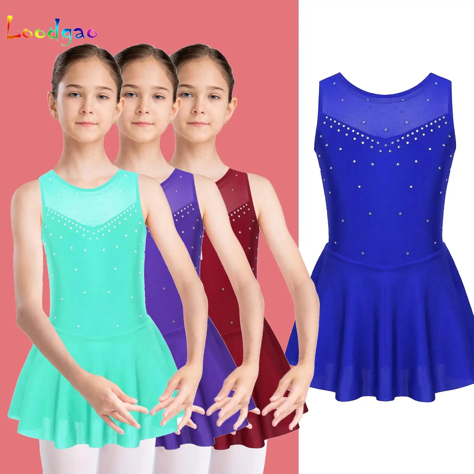 

Ballet Dance Dress Gymnastics Leotard Kids Girls Figure Skating Stage Performance Costume Sleeveless Mesh Lyrical Dancewear
