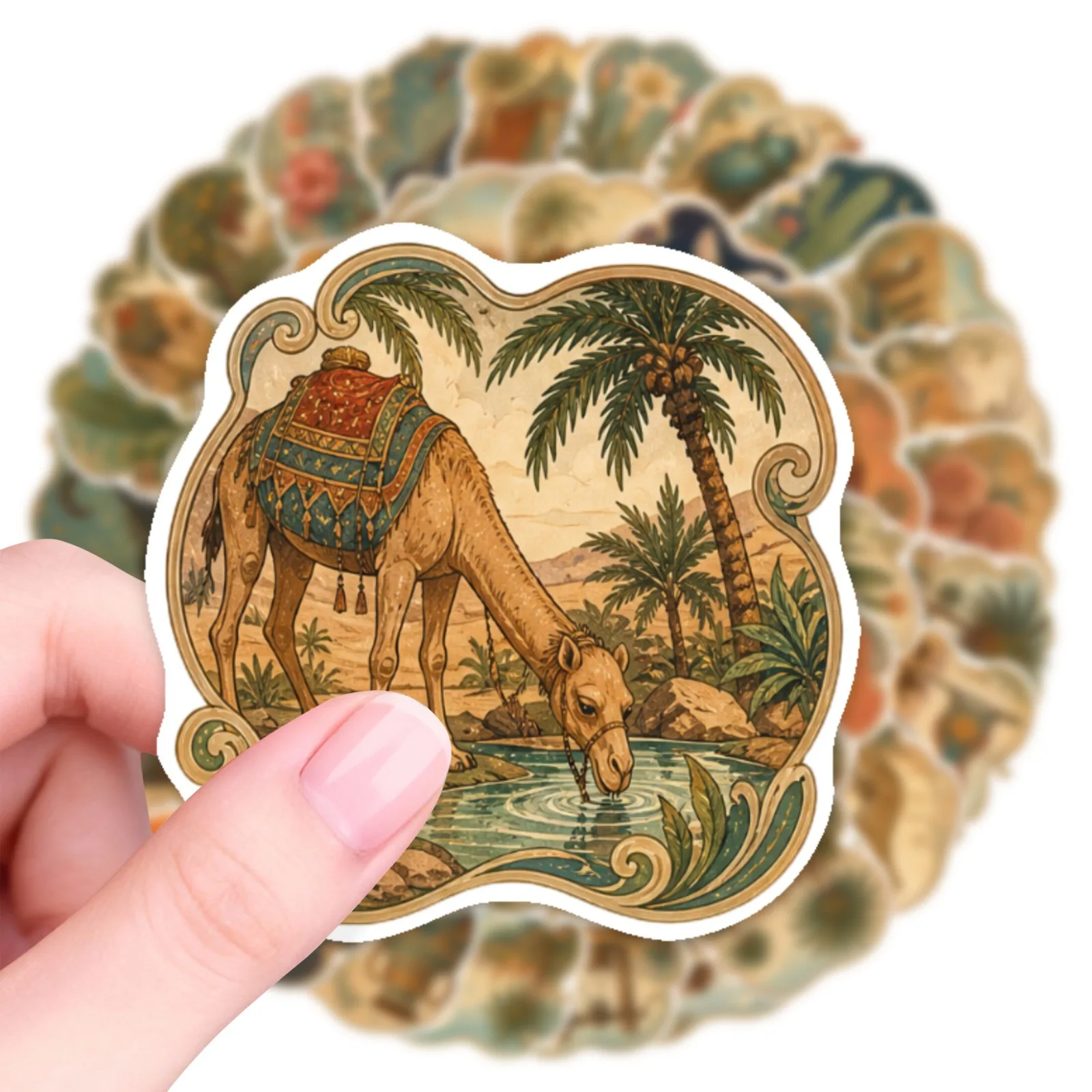 50Pcs Retro Desert Animal Stickers Vintage Exotic Landscape Decals Waterproof DIY for Journal Notebook Laptop Phone Case Decor