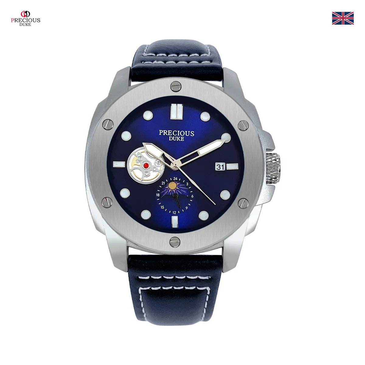 Fashion Casual PRECIUOS DUKE UK Brand Precious  Wristwatch Classic Leather Strap Elegant Quartz Watch