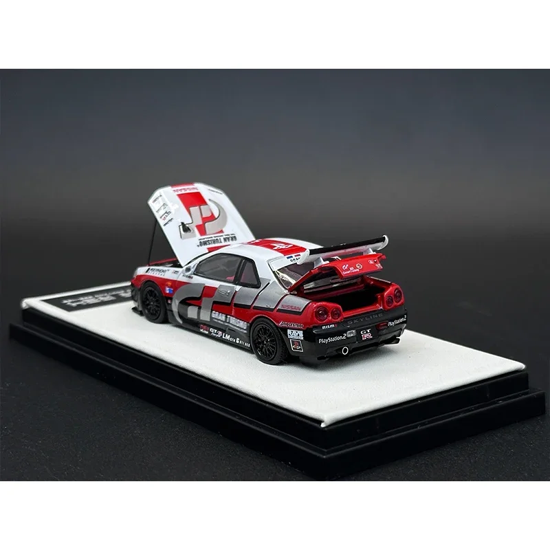 Modèle de voiture l'inventaire Skyline GTR R34, conteneur à capot ouvert, Diorama moulé sous pression, Collection de jouets d'art cool, CA, 1:64, en stock