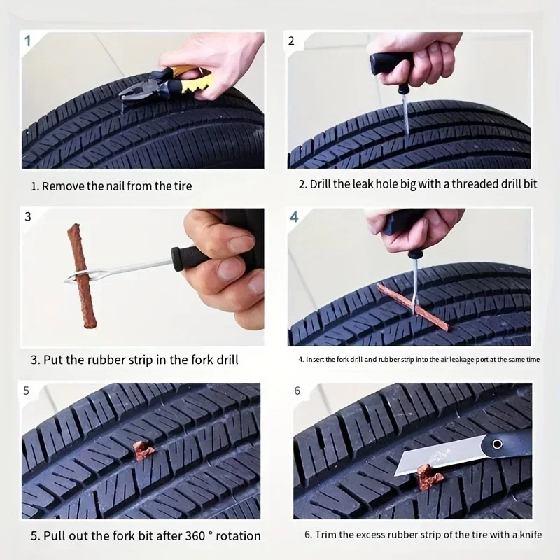 Car Tire Repair Tools Kit with Rubber Strips Tubeless Tyre Puncture Studding Plug Set for Truck Motorcycle Auto Accessories