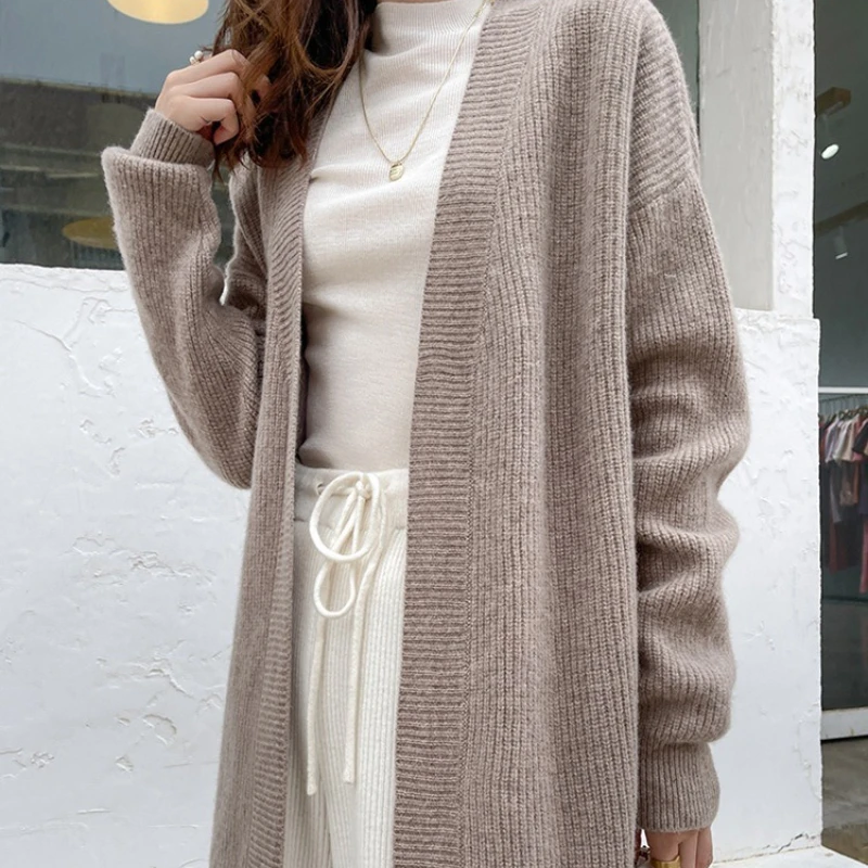 Cardigan lavorato a maglia Maxi giacca maglione lungo da donna Top autunno inverno nuovo cappotto donna allentato coreano maglieria solida donna Harajuku