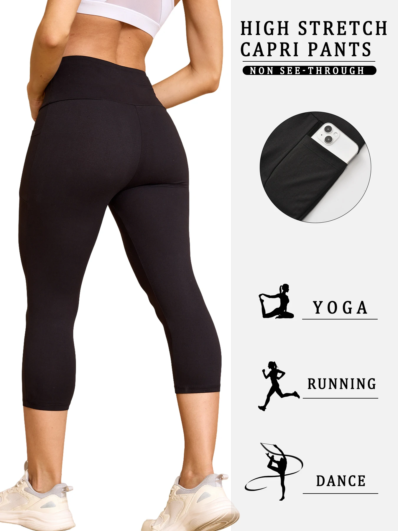 Lot de 3 shorts de motard taille haute pour femmes, avec poches, contrôle du ventre, entraînement, course à pied, Yoga, Push Up, Gym, Fitness