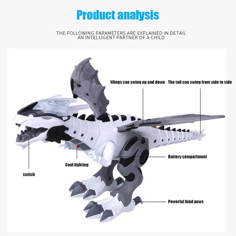 Robô Dinossauros Jurássico para Crianças, Modelo Animal Mecânico, Dragão Velociraptor, Brinquedos Inteligentes para Caminhada, Presentes