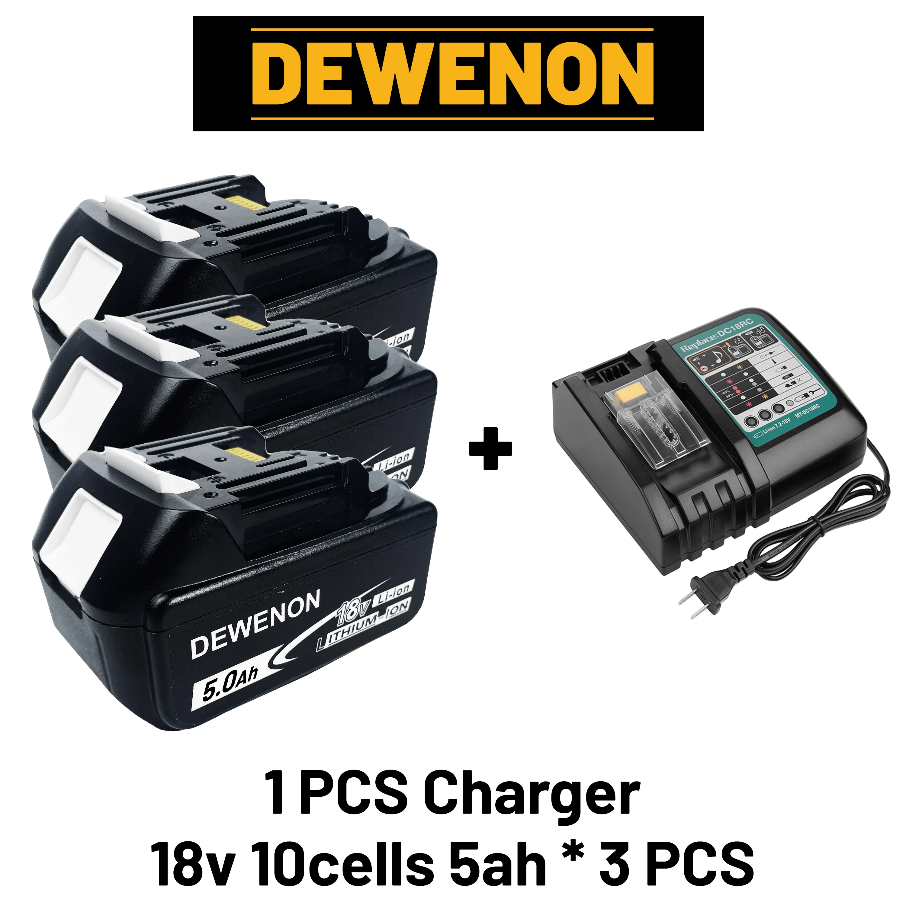 DEWENON Originální pro Makita 18V 5Ah Baterie pro Makita BL1830B BL1850B BL1850 BL1840 BL1860 BL1815 Náhradní lithiová baterie - náhled 2