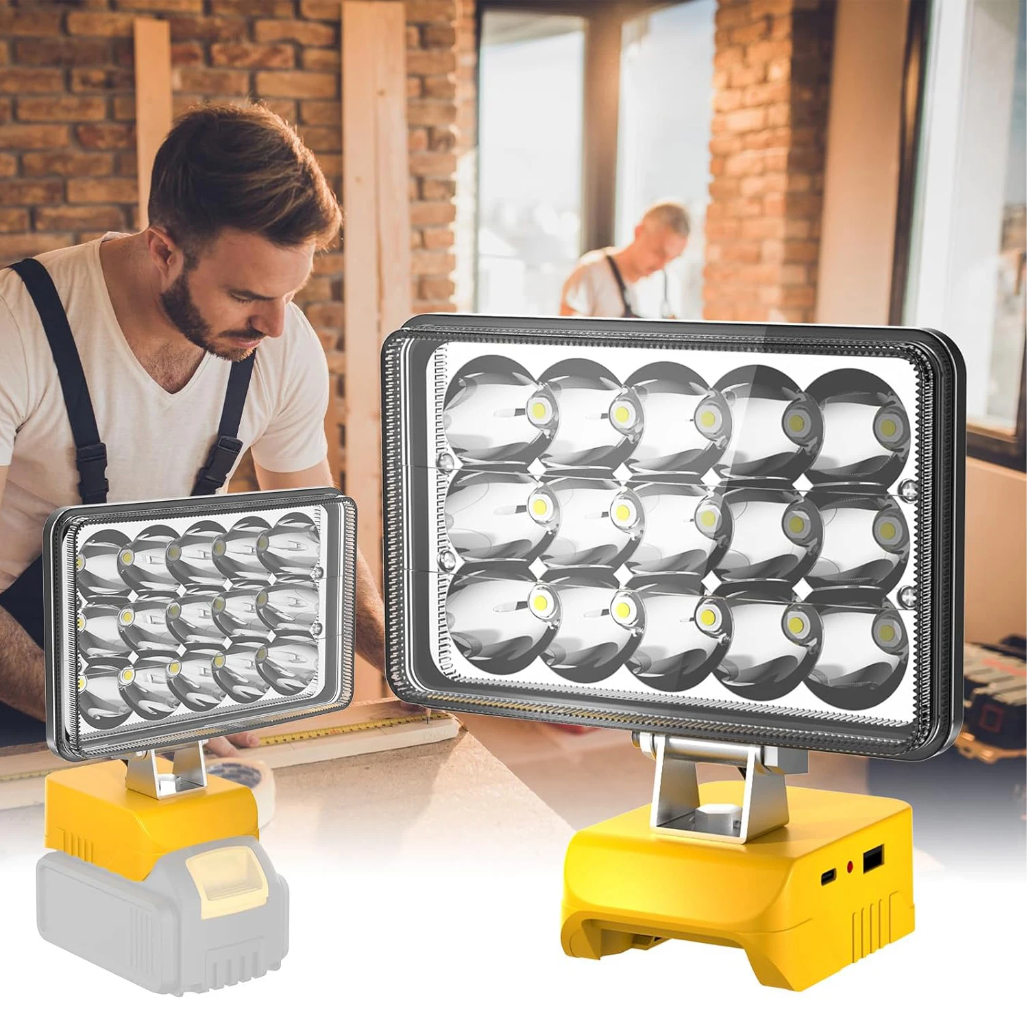 48W/60W/100W Portable LED Work Light Rechargeable LED Flood Light for Dewalt 18V-20V Li-ion Battery Cordless Work Light 6000k
