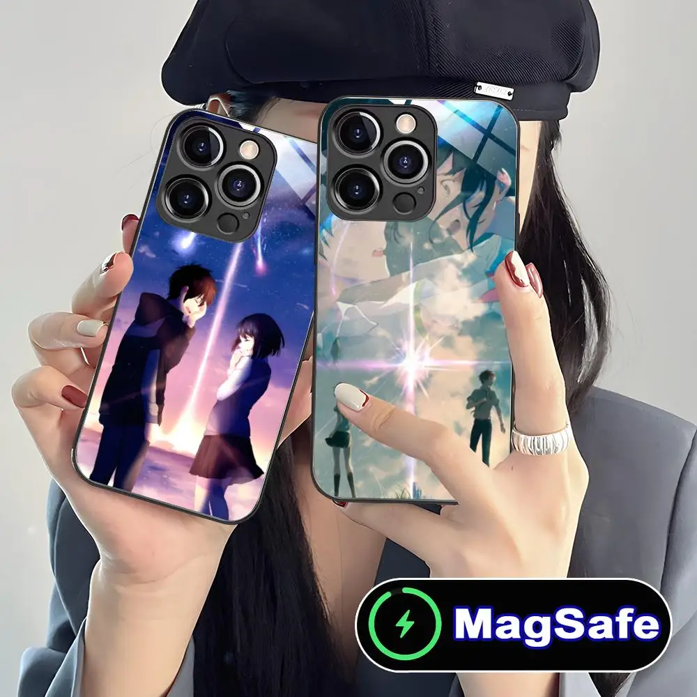 

Anime Your Name Mobile Phone Case for iPhone 16 15 14 13 12 11 Pro Max Plus Mini MagSafe Glass Colour Printing Luxury Cover