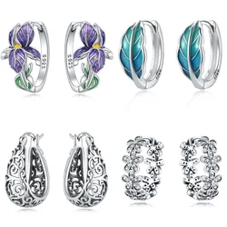 925 Sterling Silver Beautiful Purple Flowers Earrings Jewelry Versatile Hoop Earrings For Women Jewelry Birthday Party Gifts