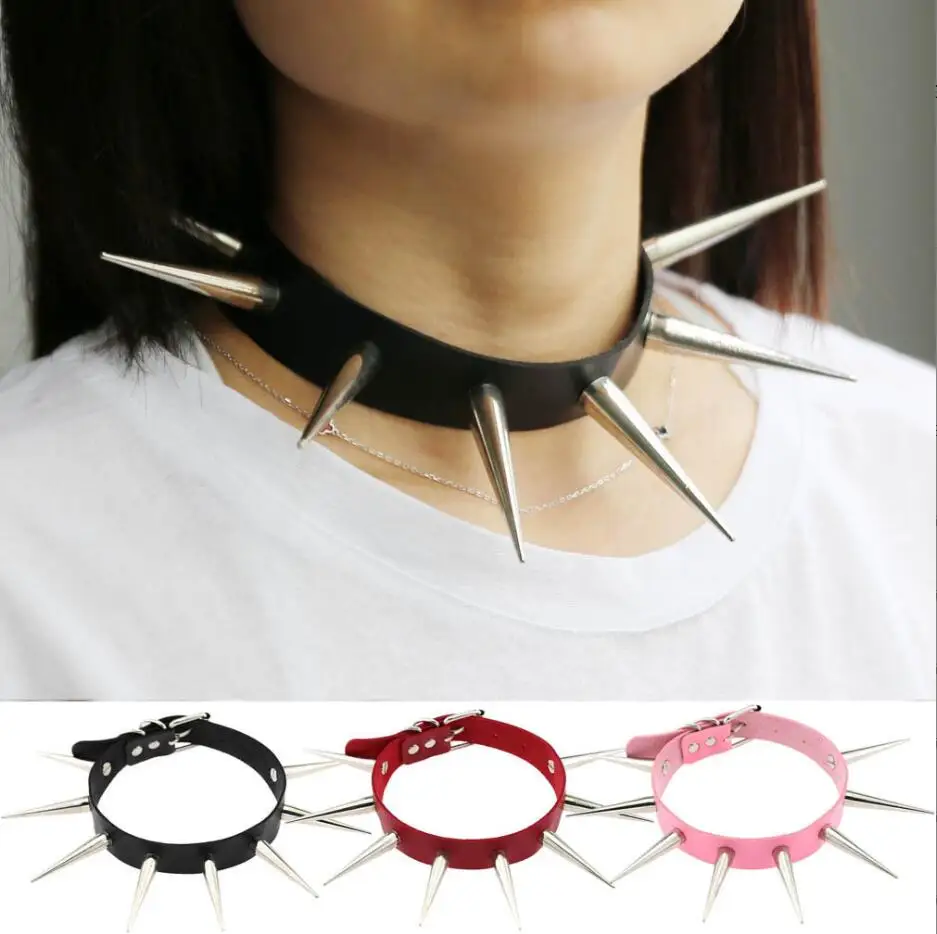 

Emo Spike Choker Punk Collar Female Women Men Black Leather Studded Rivets Necklace Goth Jewelry Gothic Accessories S2999